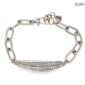 Brighton Silver-Tone Hammered Bar Bracelet with Crystal Row